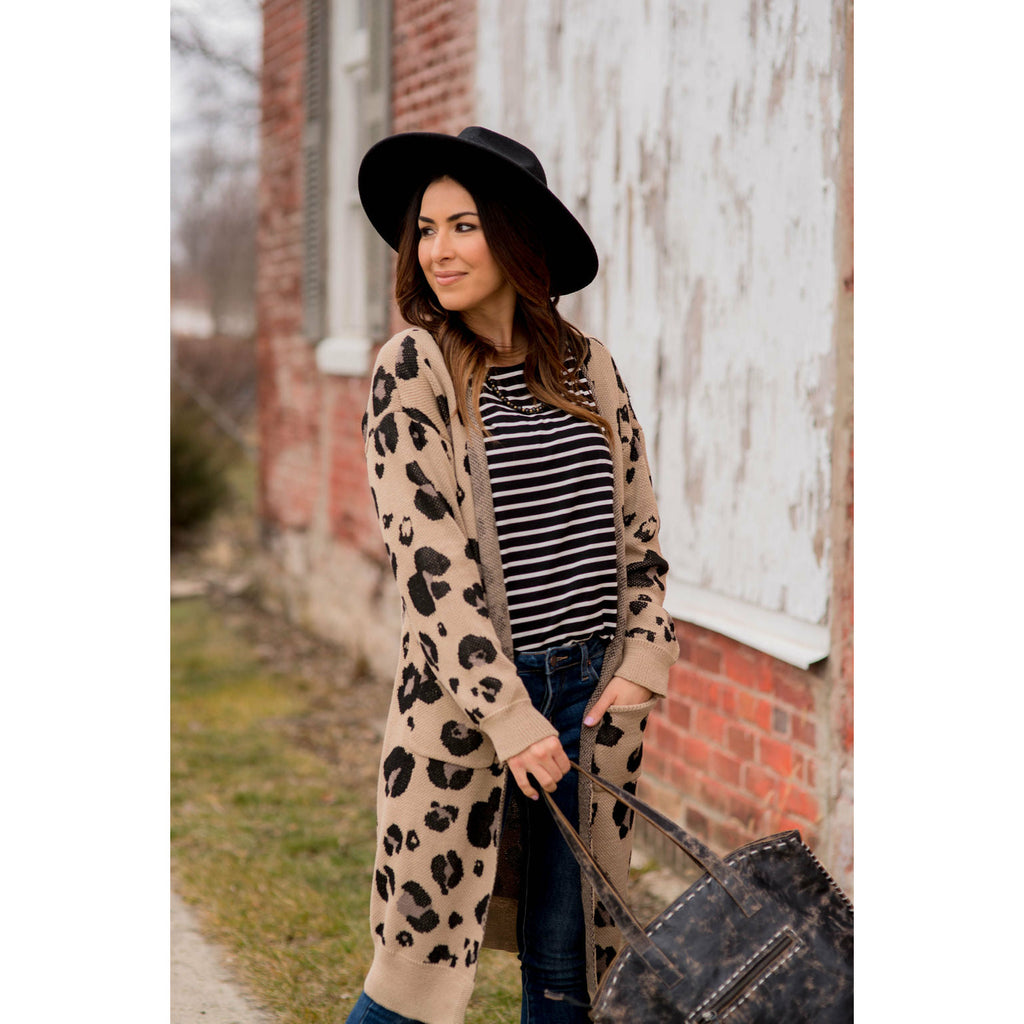 Leopard Raw Edge Pocket Tunic Cardigan - Betsey's Boutique Shop