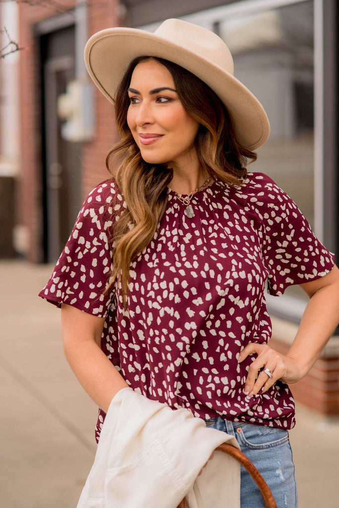 Leopard Cinched Neck Blouse - Betsey's Boutique Shop