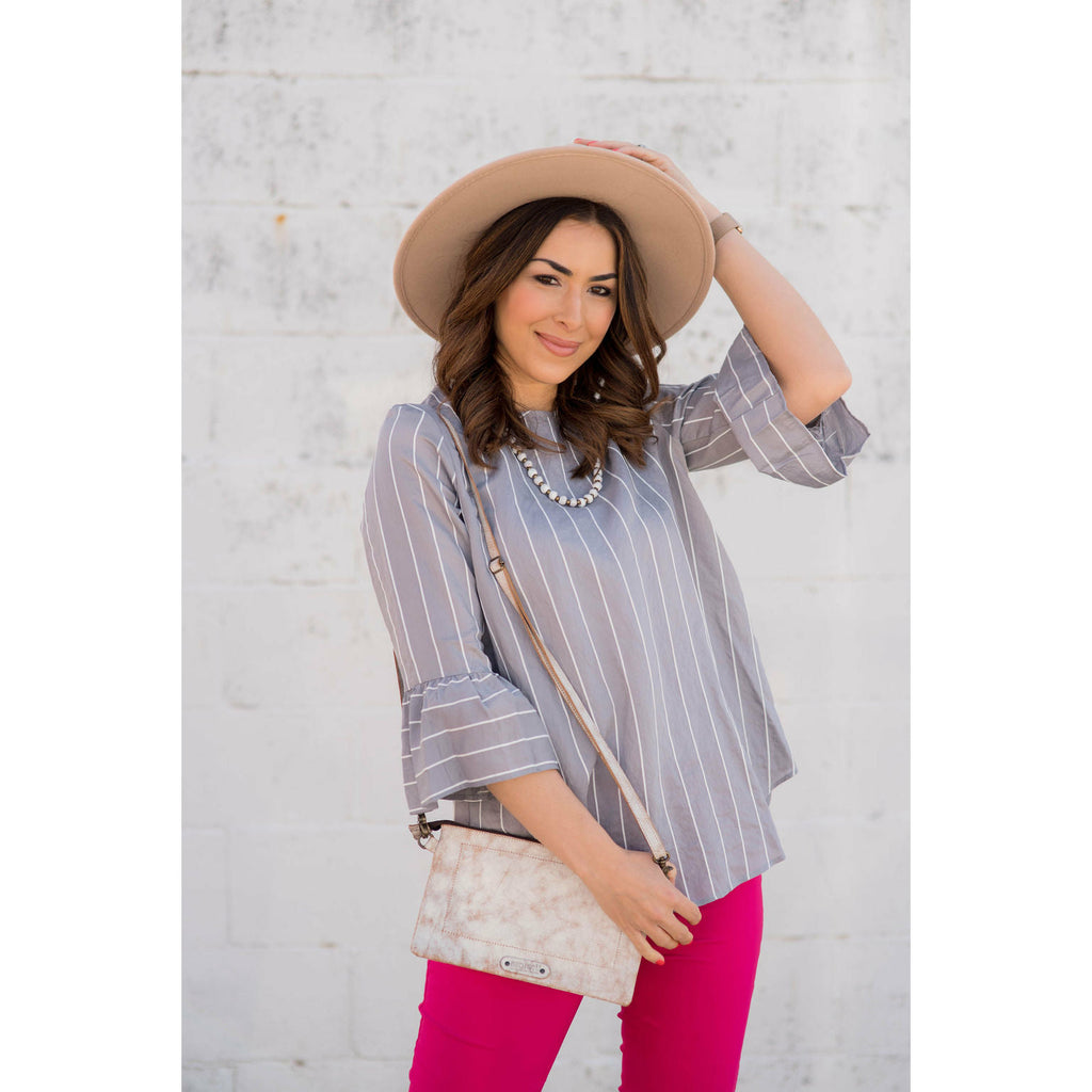 Striped 3/4 Sleeve Flutter Blouse - Betsey's Boutique Shop