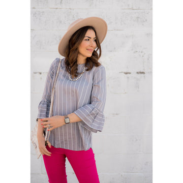 Striped 3/4 Sleeve Flutter Blouse - Betsey's Boutique Shop