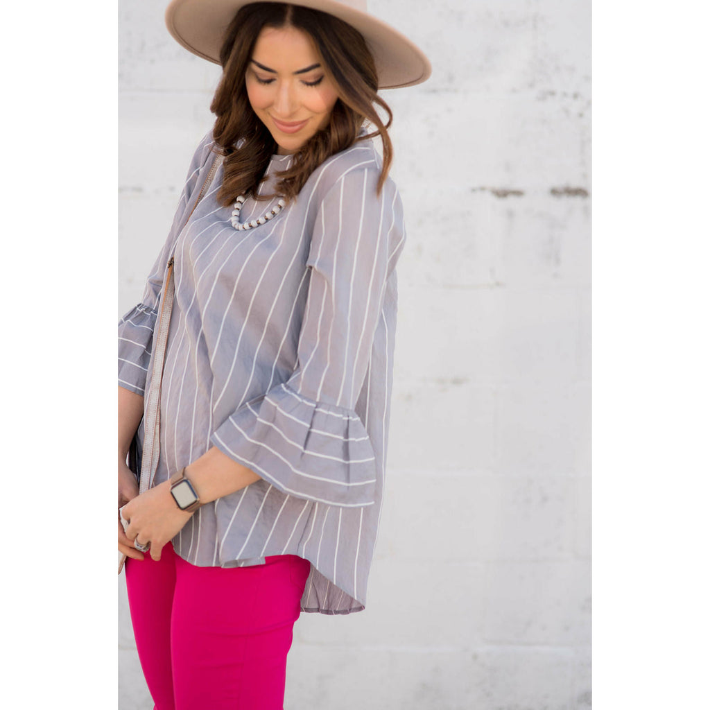 Striped 3/4 Sleeve Flutter Blouse - Betsey's Boutique Shop