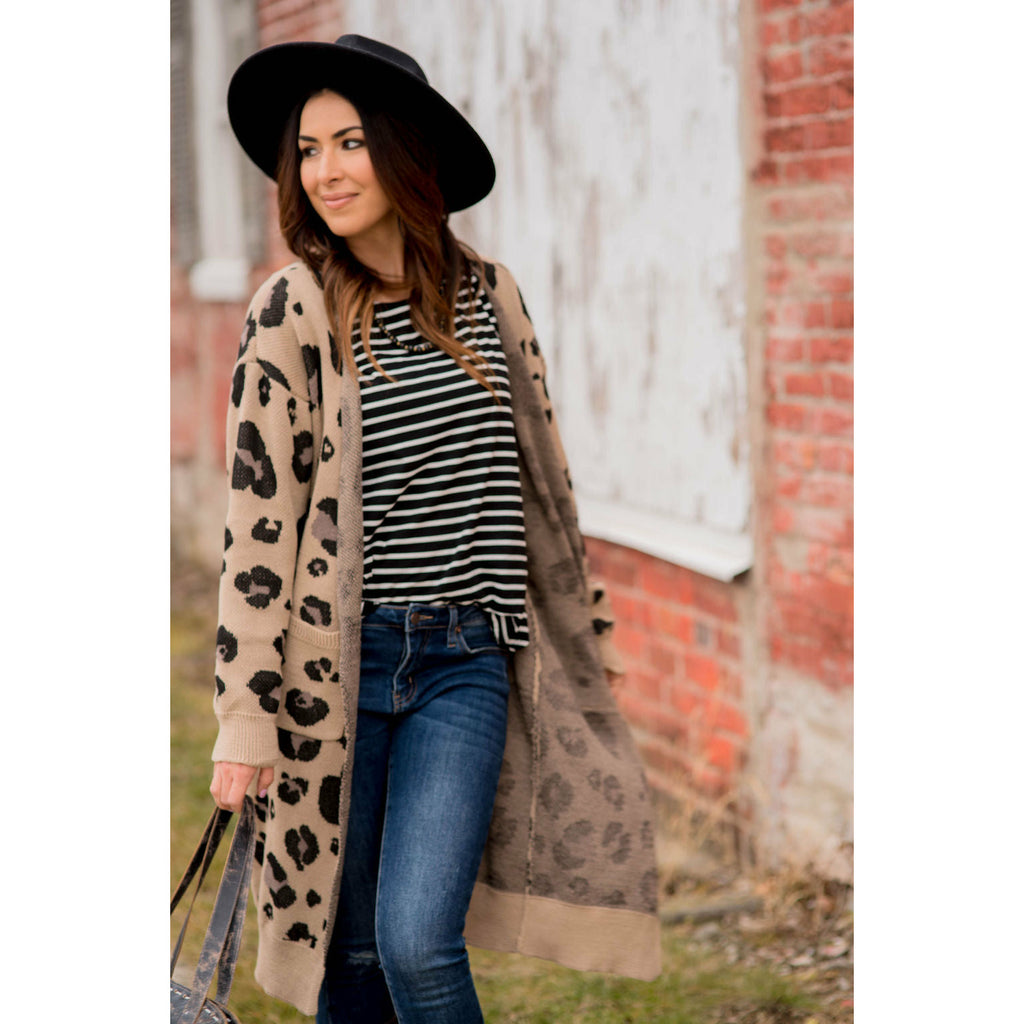 Leopard Raw Edge Pocket Tunic Cardigan - Betsey's Boutique Shop