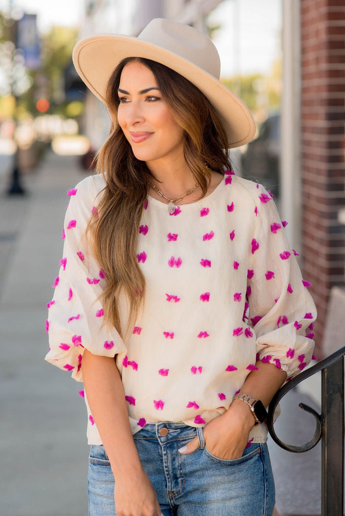 Stylish Dot 3/4 Blouse - Betsey's Boutique Shop