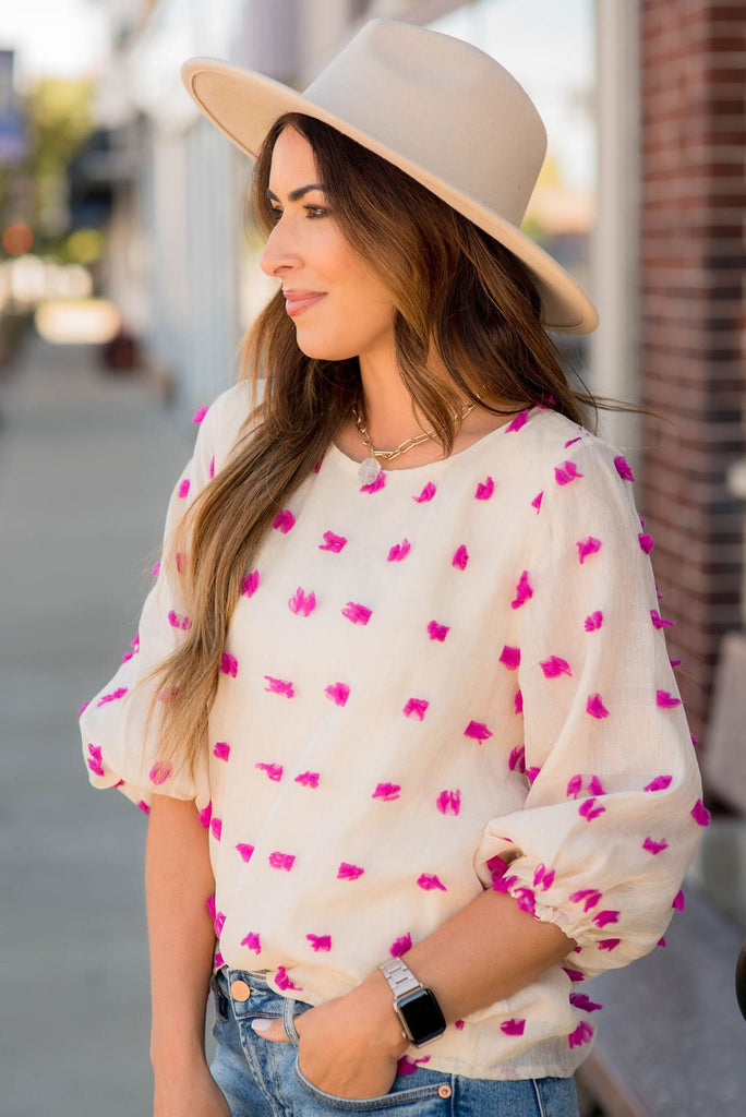 Stylish Dot 3/4 Blouse - Betsey's Boutique Shop