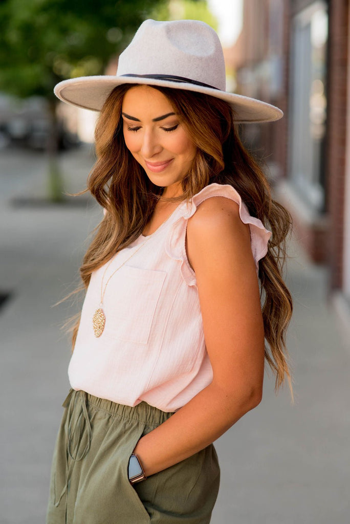 Gauze Ruffle Trim Pocket Tank - Betsey's Boutique Shop