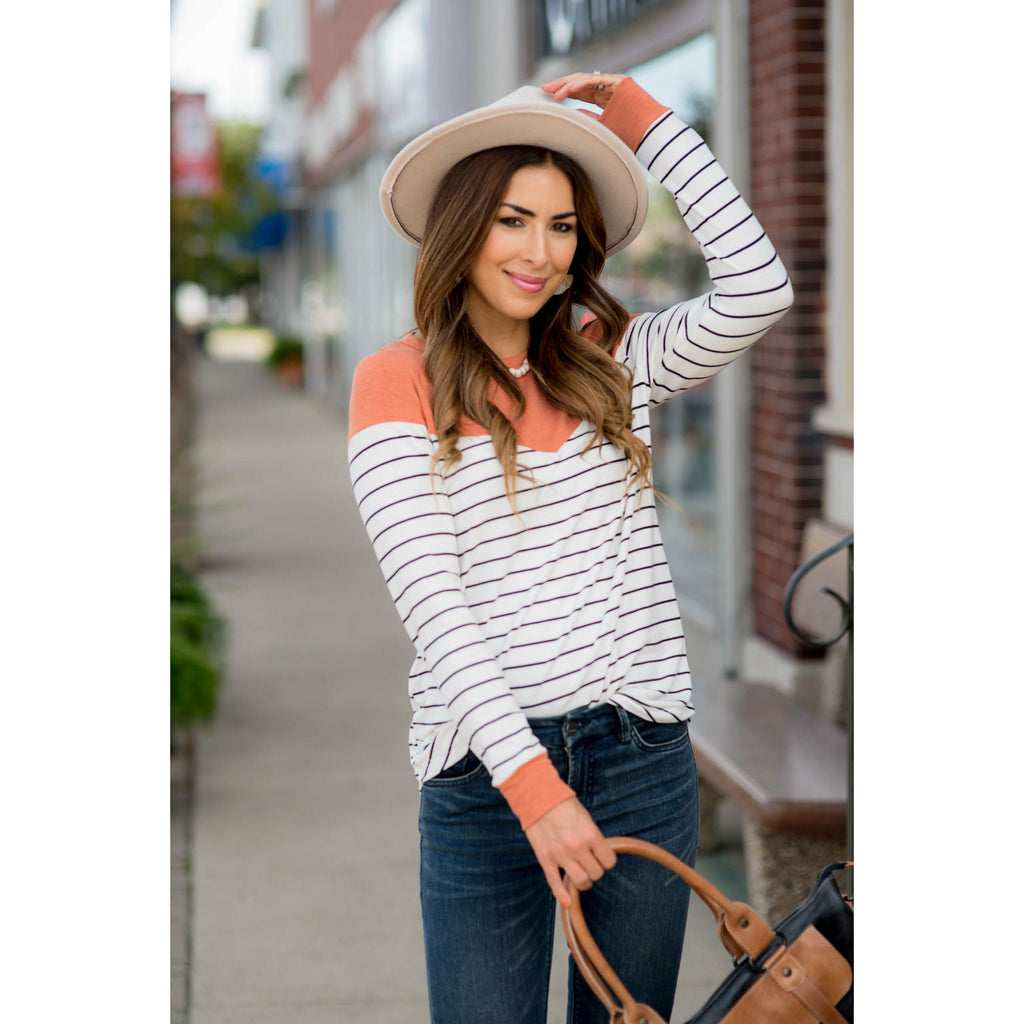 Black Striped Solid Triangle Shoulder Tee - Betsey's Boutique Shop