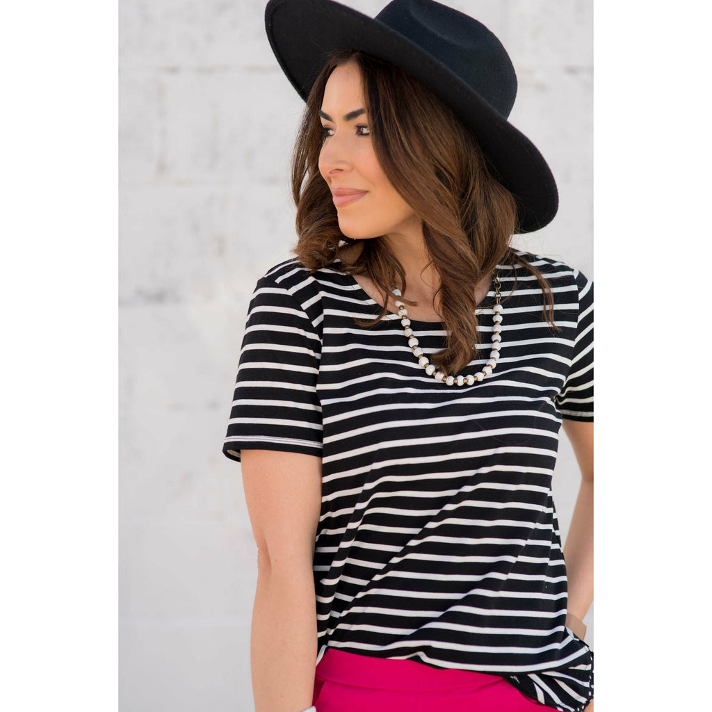 Striped Accented Dot Tee - Betsey's Boutique Shop