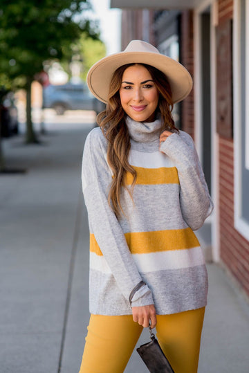 Tri Color Striped Cowl Neck Sweater - Betsey's Boutique Shop -