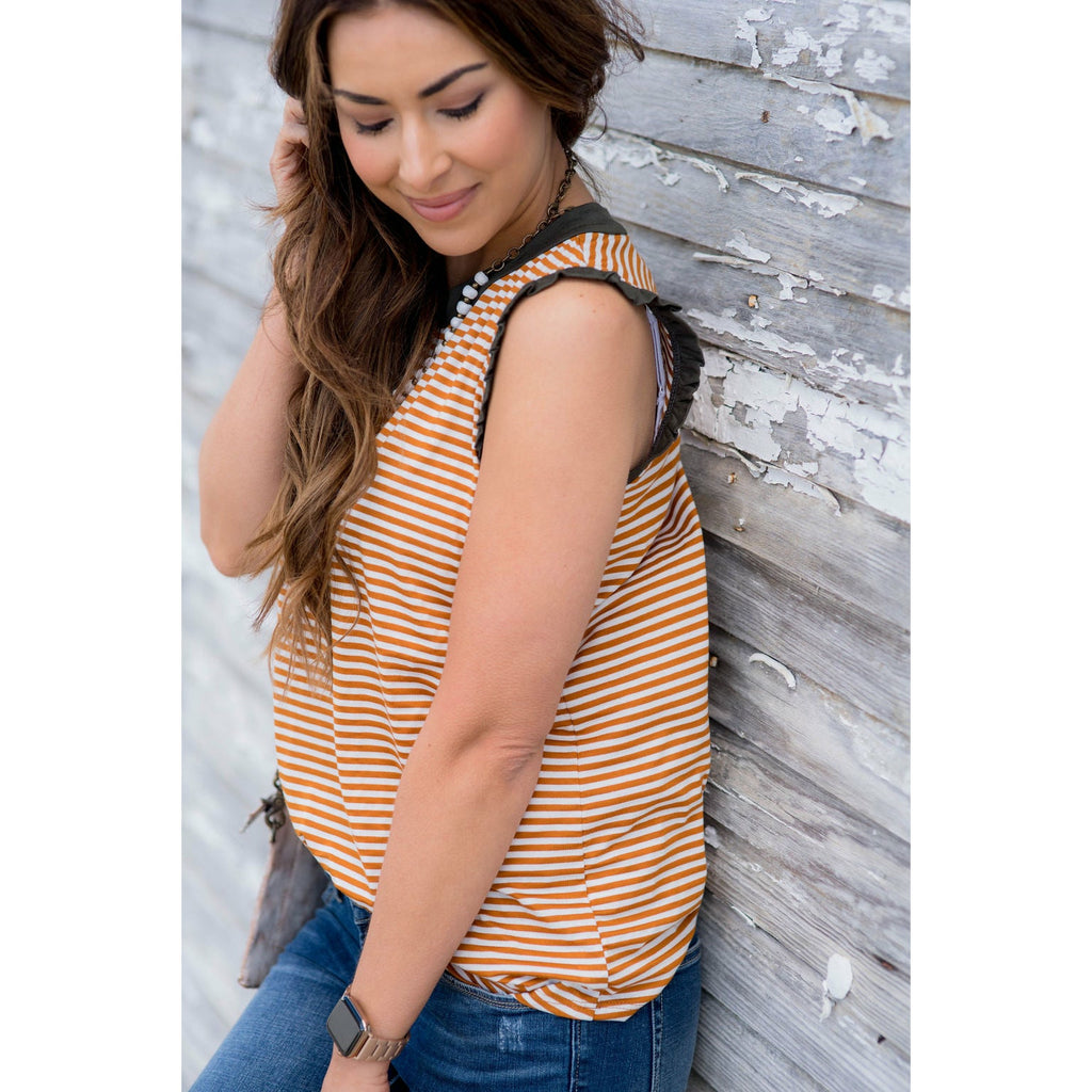 Striped Ruffle Trim Tank - Betsey's Boutique Shop