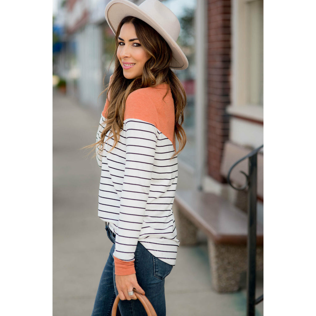 Black Striped Solid Triangle Shoulder Tee - Betsey's Boutique Shop