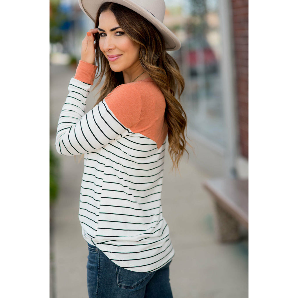 Black Striped Solid Triangle Shoulder Tee - Betsey's Boutique Shop