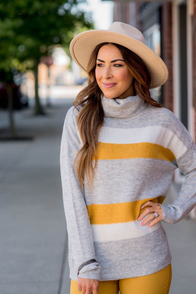 Tri Color Striped Cowl Neck Sweater - Betsey's Boutique Shop -