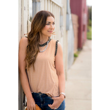 Striped Ruffle Trim Tank - Betsey's Boutique Shop