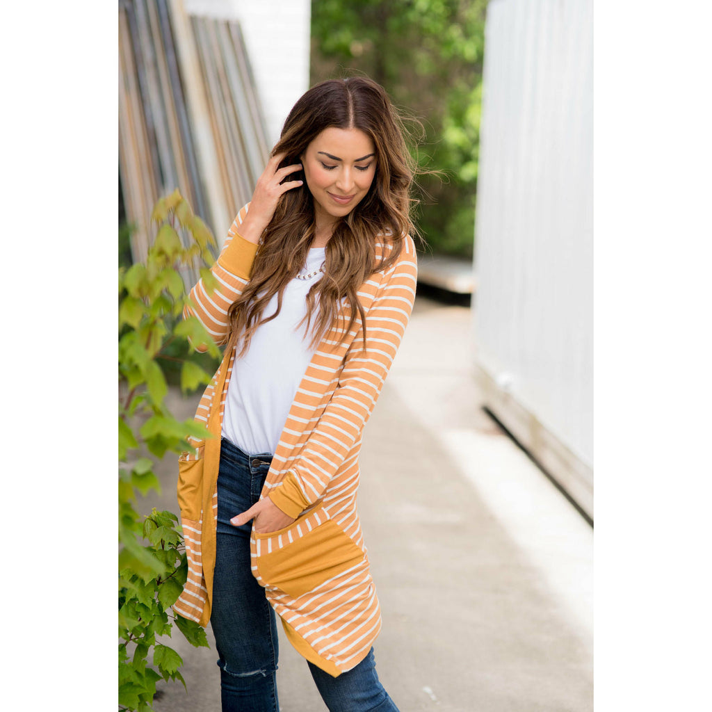 Striped Pocket Accent Cardigan - Betsey's Boutique Shop