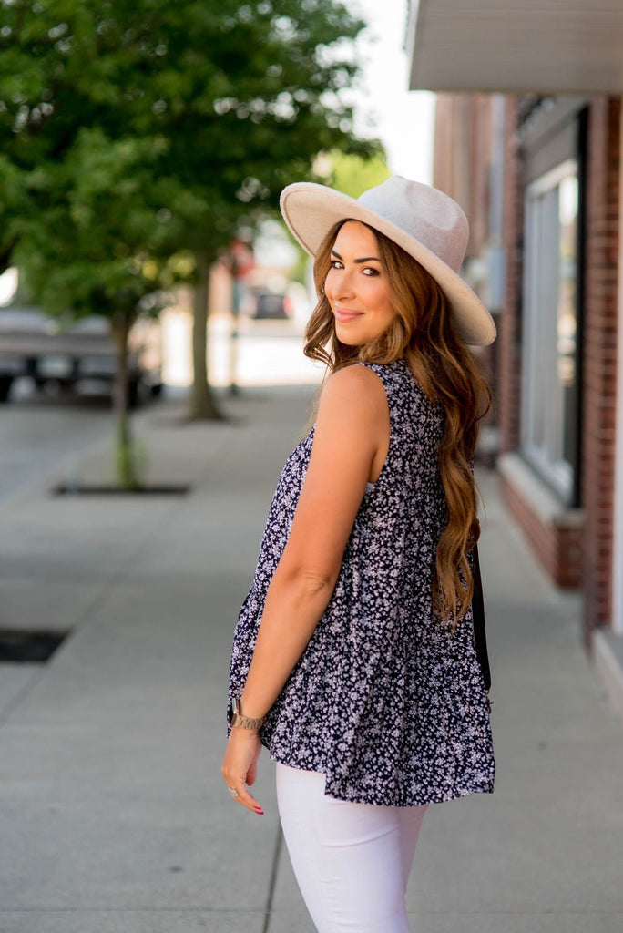 Mini Floral Peplum V-Neck Tank - Betsey's Boutique Shop - Shirts & Tops