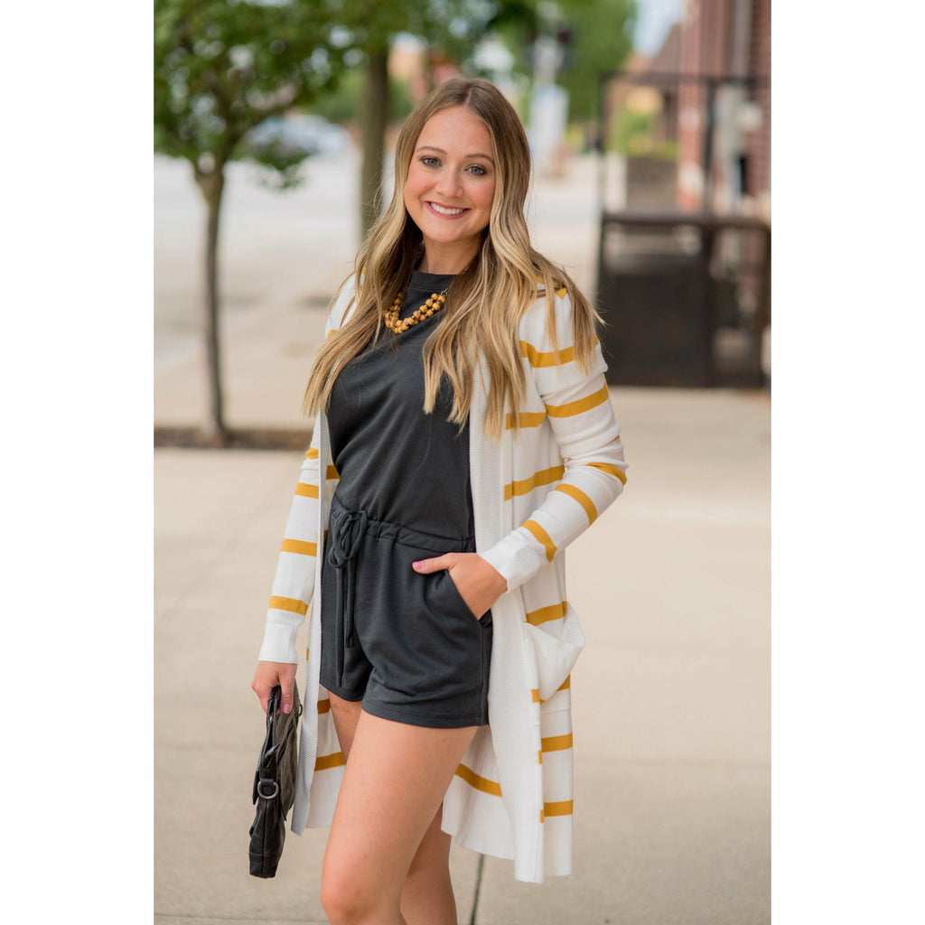 Striped Butter Soft Tunic Cardigan-White - Betsey's Boutique Shop