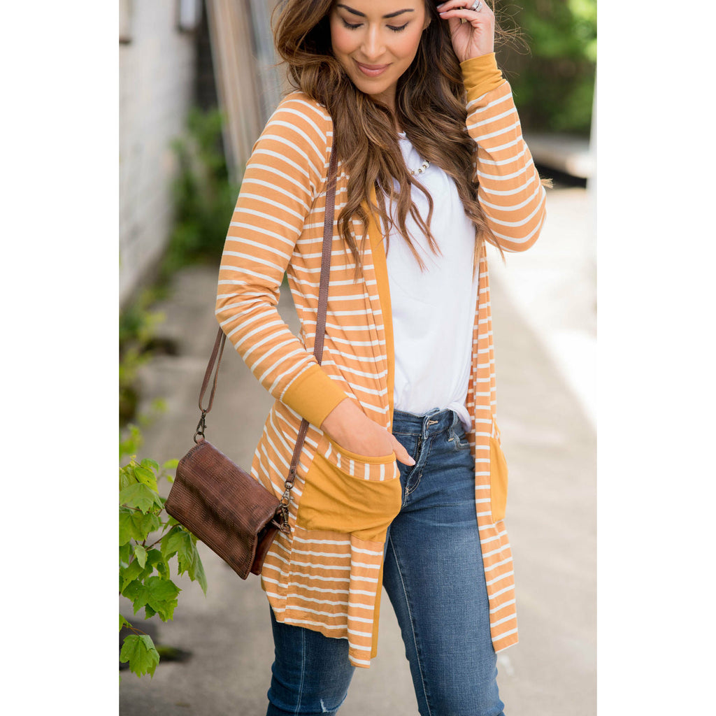 Striped Pocket Accent Cardigan - Betsey's Boutique Shop