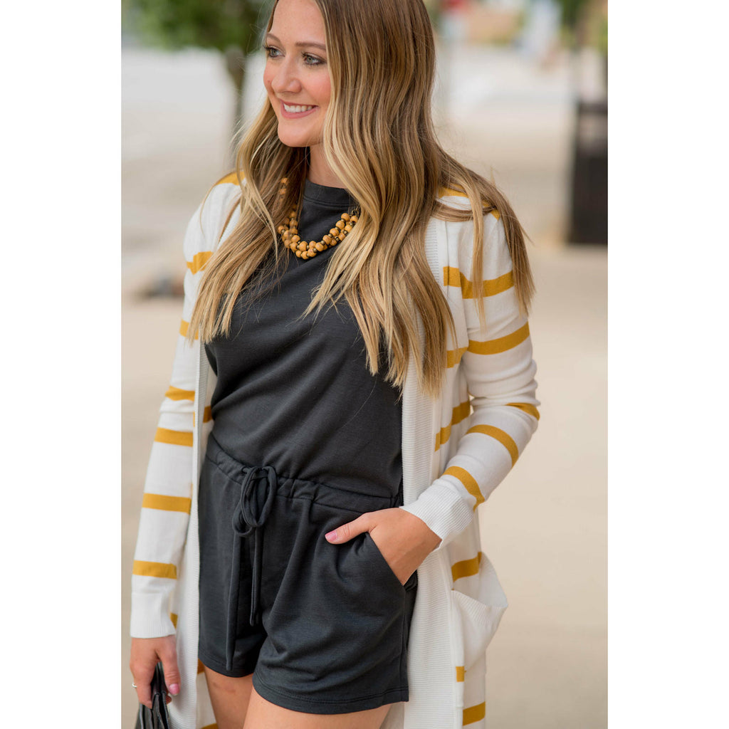 Striped Butter Soft Tunic Cardigan-White - Betsey's Boutique Shop