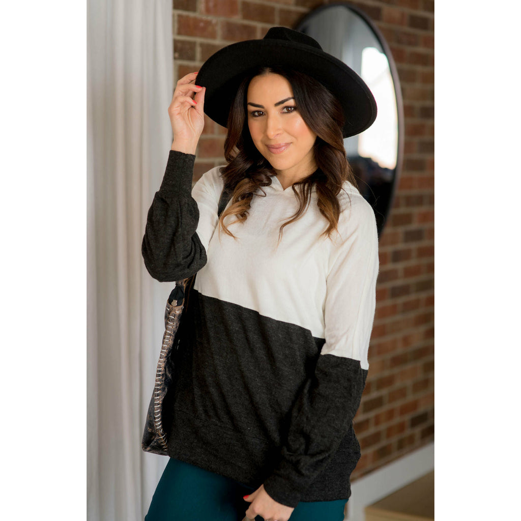 White Charcoal Blocked Hoodie - Betsey's Boutique Shop