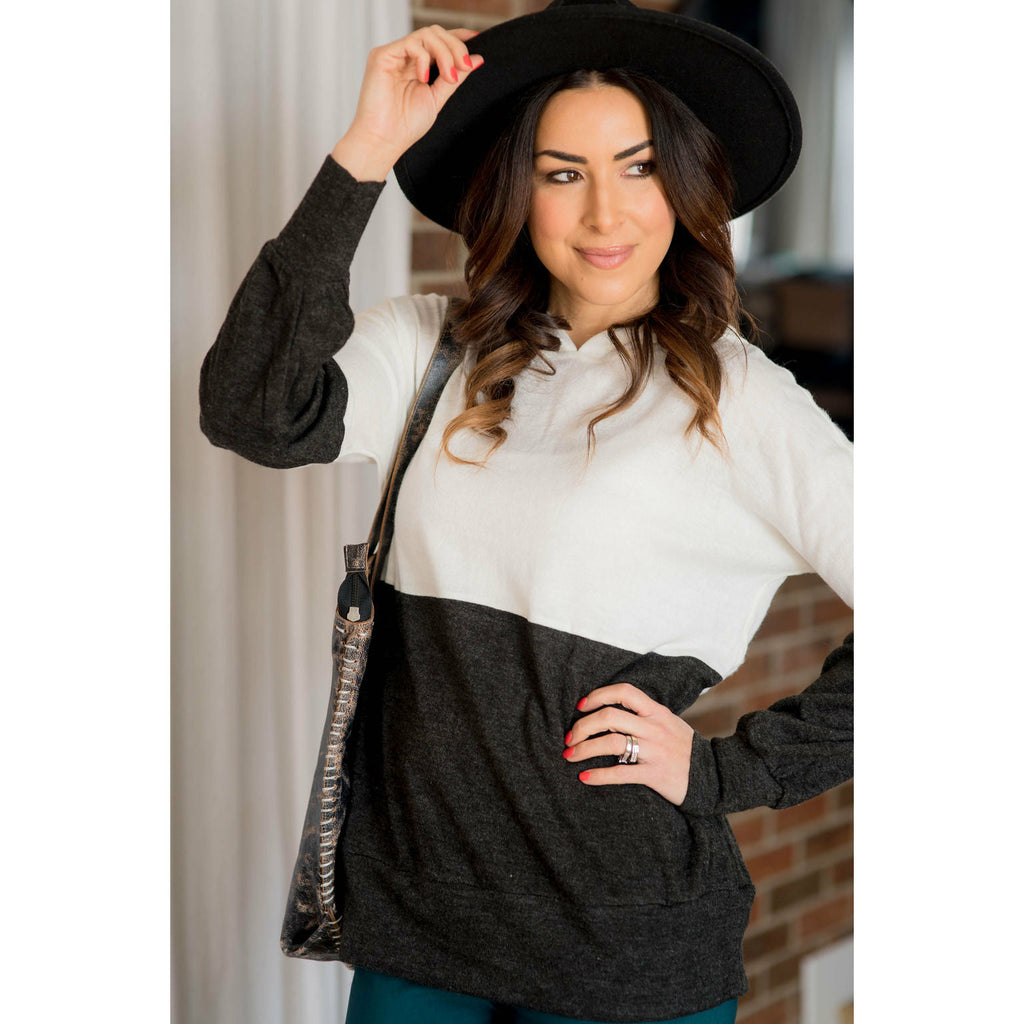 White Charcoal Blocked Hoodie - Betsey's Boutique Shop