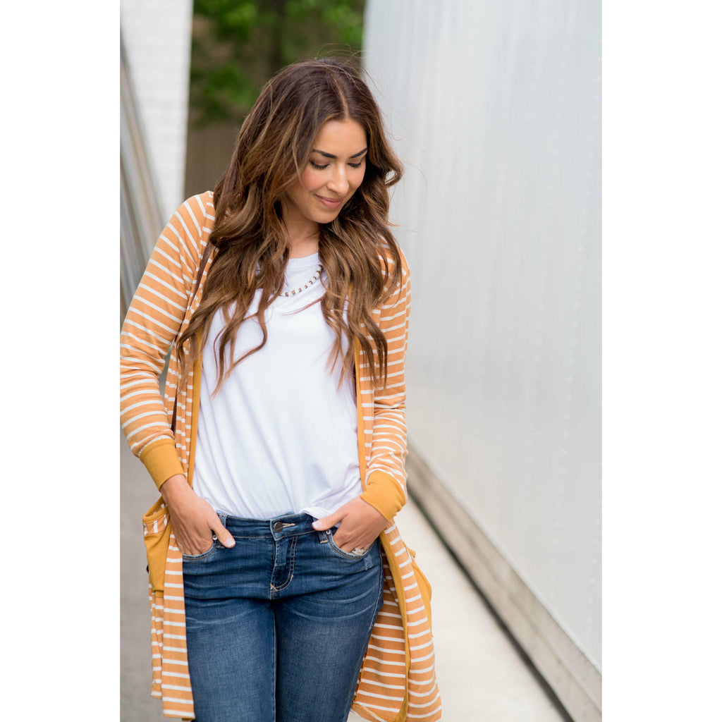 Striped Pocket Accent Cardigan - Betsey's Boutique Shop