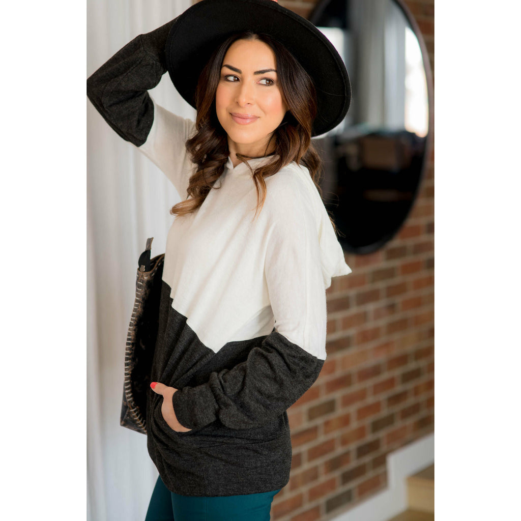 White Charcoal Blocked Hoodie - Betsey's Boutique Shop