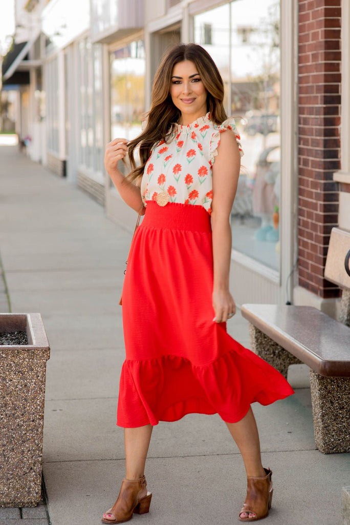 Ruffle Bottom Midi Skirt - Betsey's Boutique Shop -