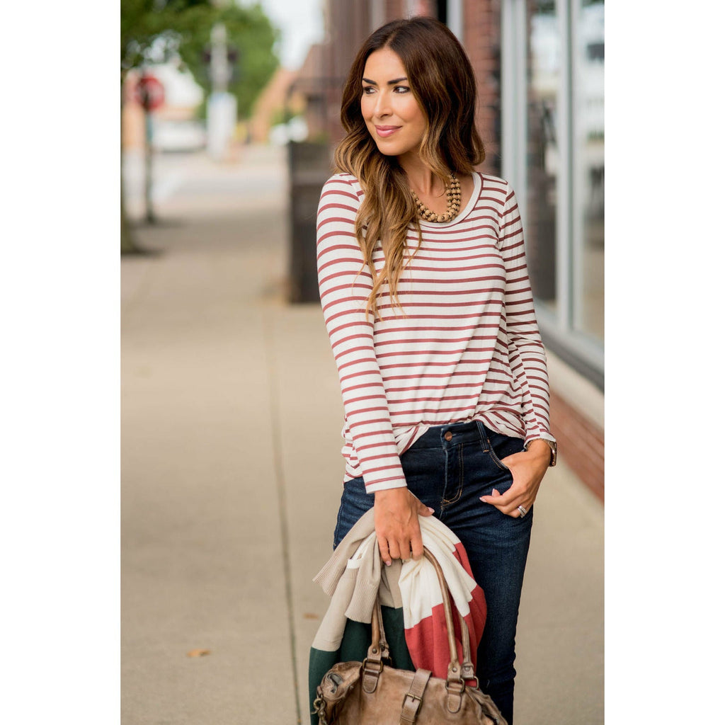 Thin Striped Long Sleeve Tee - Betsey's Boutique Shop - Shirts & Tops