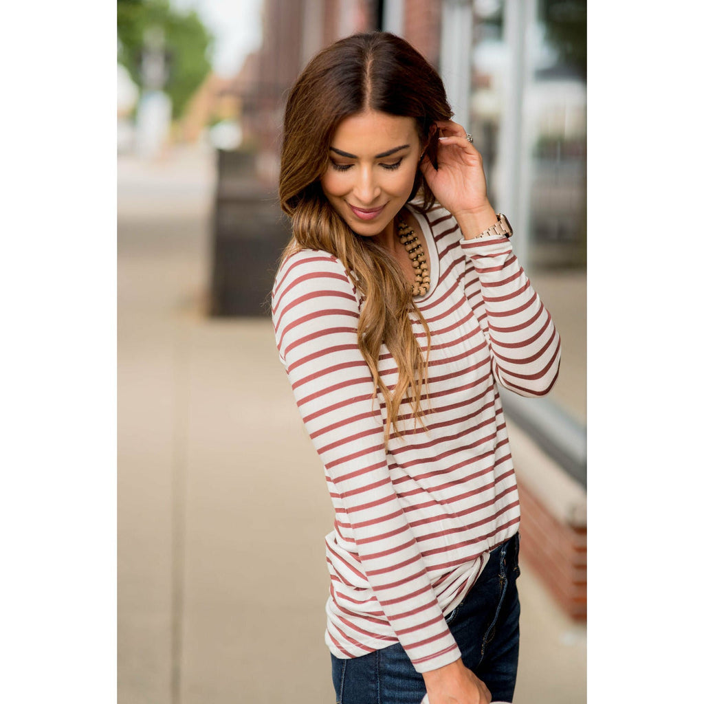 Thin Striped Long Sleeve Tee - Betsey's Boutique Shop - Shirts & Tops