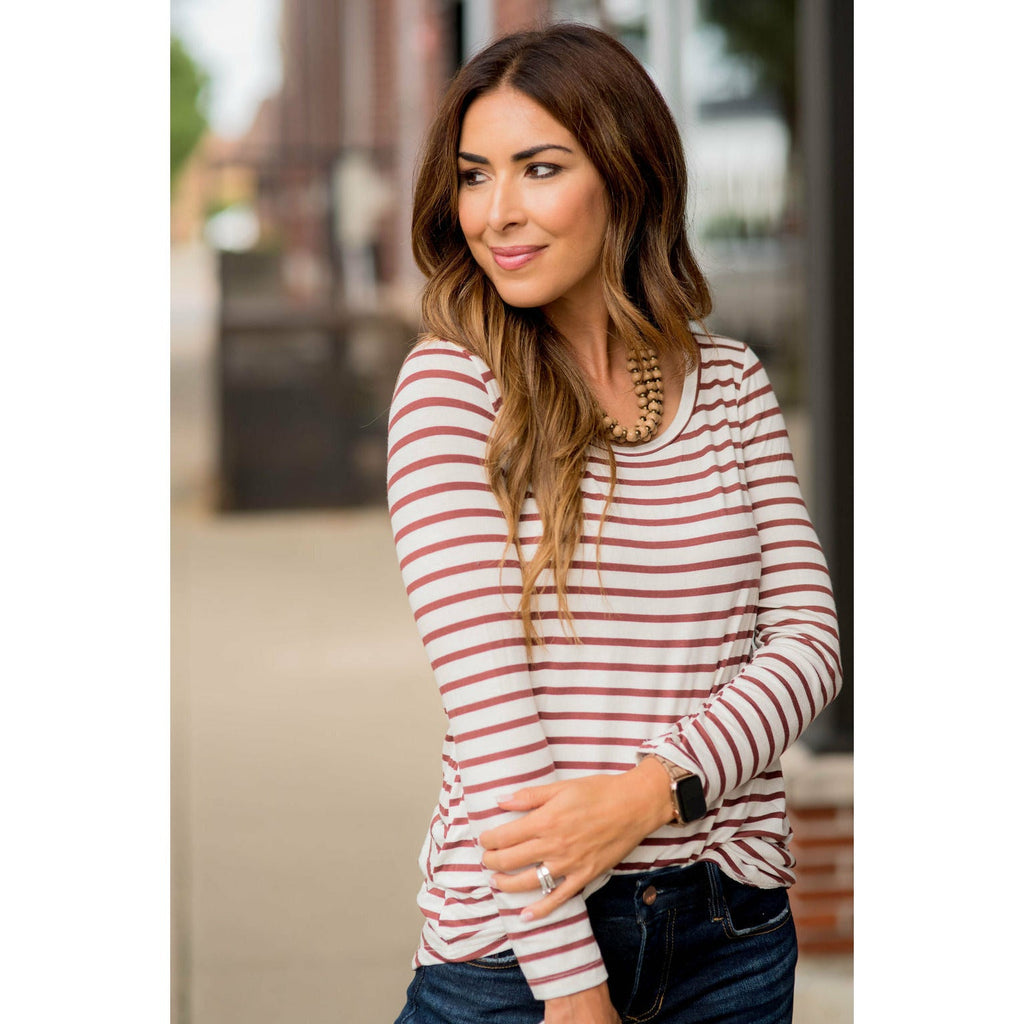 Thin Striped Long Sleeve Tee - Betsey's Boutique Shop - Shirts & Tops