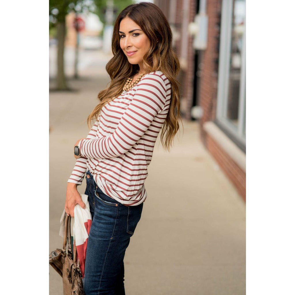 Thin Striped Long Sleeve Tee - Betsey's Boutique Shop - Shirts & Tops