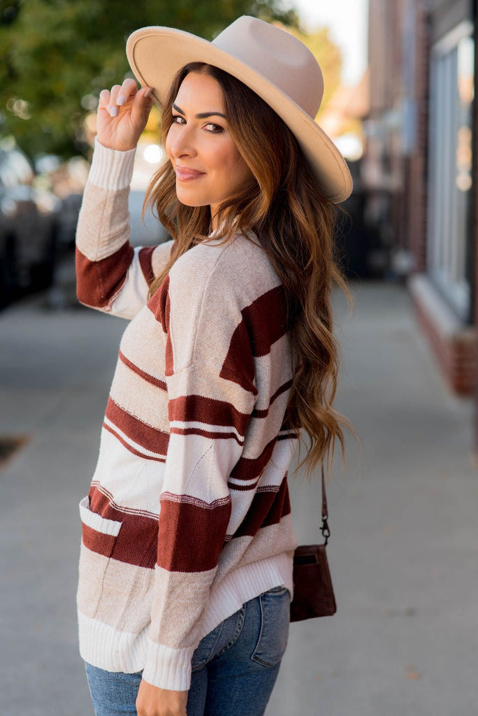 Striped Drop Shoulder Button Cardigan - Betsey's Boutique Shop