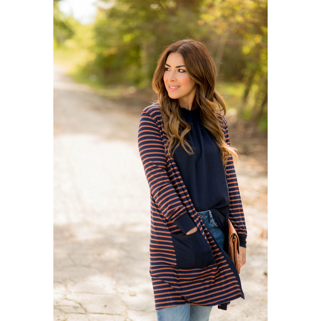 Solid Accent Striped Tunic Cardigan - Betsey's Boutique Shop