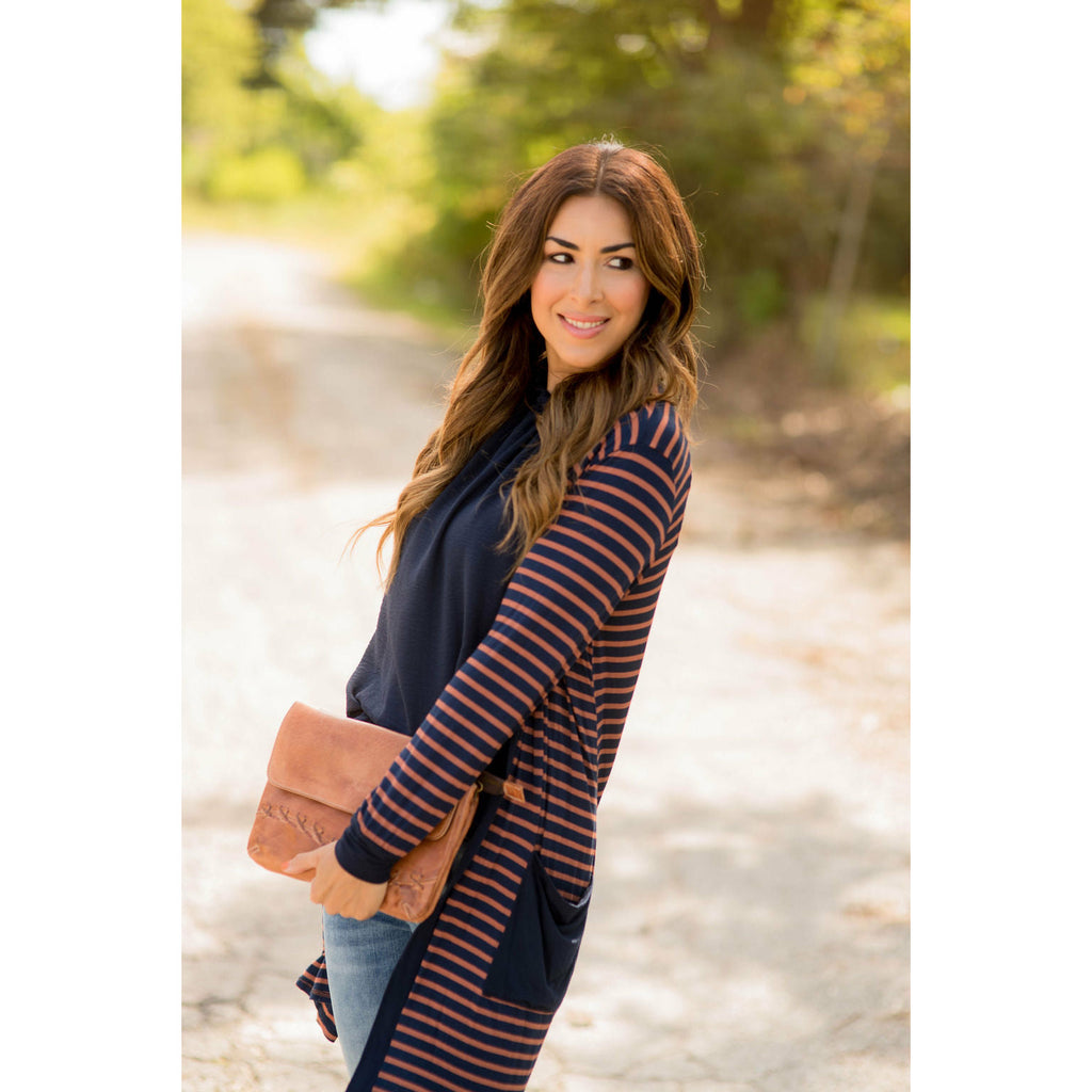 Solid Accent Striped Tunic Cardigan - Betsey's Boutique Shop