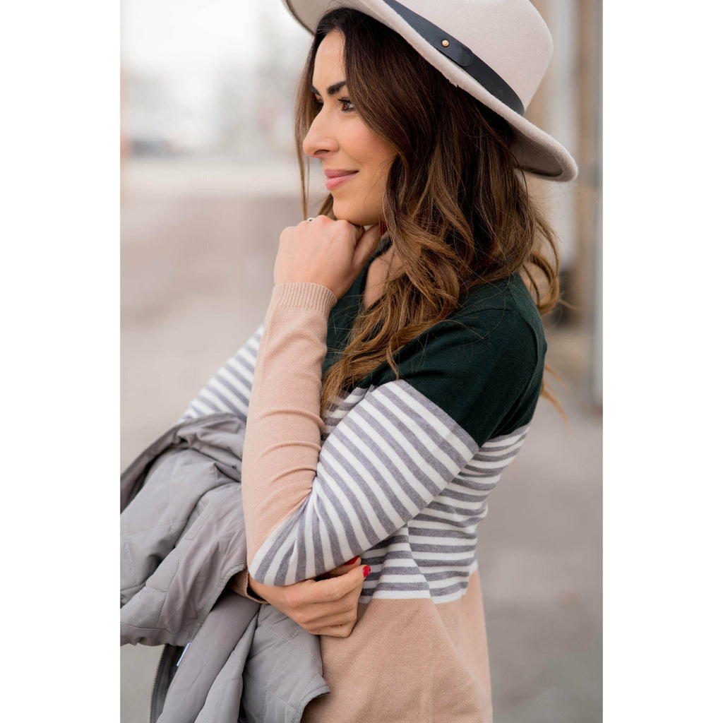 Color Block Striped Long Sleeve Tee - Betsey's Boutique Shop