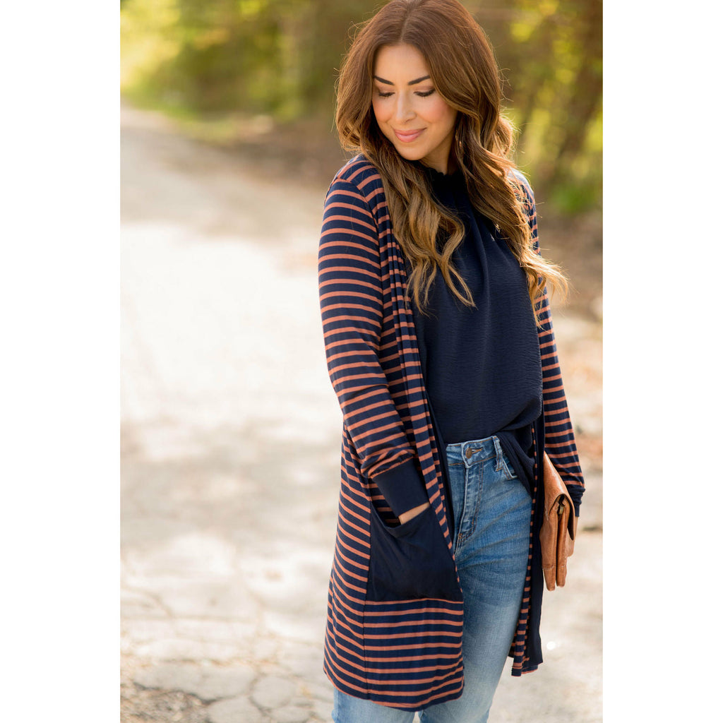 Solid Accent Striped Tunic Cardigan - Betsey's Boutique Shop