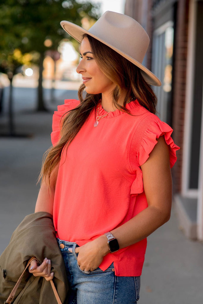 Ruched Ruffle Trim Tank - Betsey's Boutique Shop