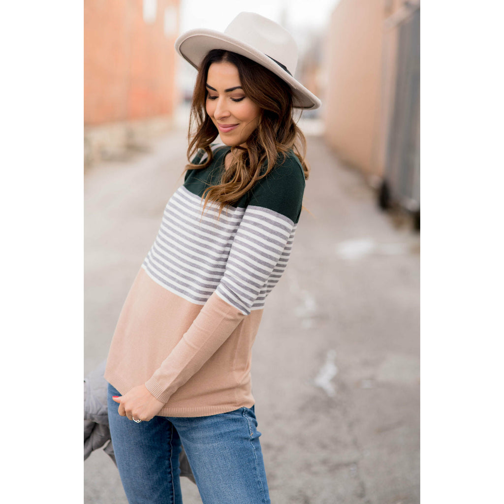 Color Block Striped Long Sleeve Tee - Betsey's Boutique Shop