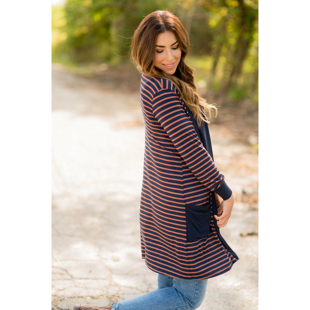 Solid Accent Striped Tunic Cardigan - Betsey's Boutique Shop