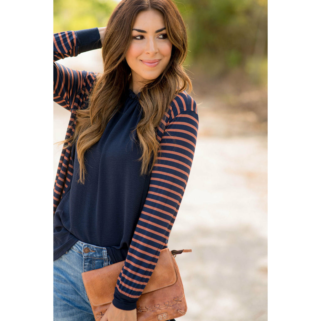 Solid Accent Striped Tunic Cardigan - Betsey's Boutique Shop