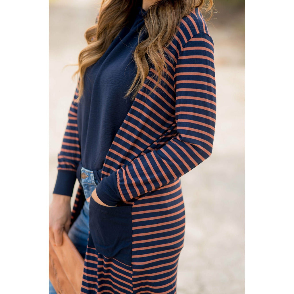 Solid Accent Striped Tunic Cardigan - Betsey's Boutique Shop