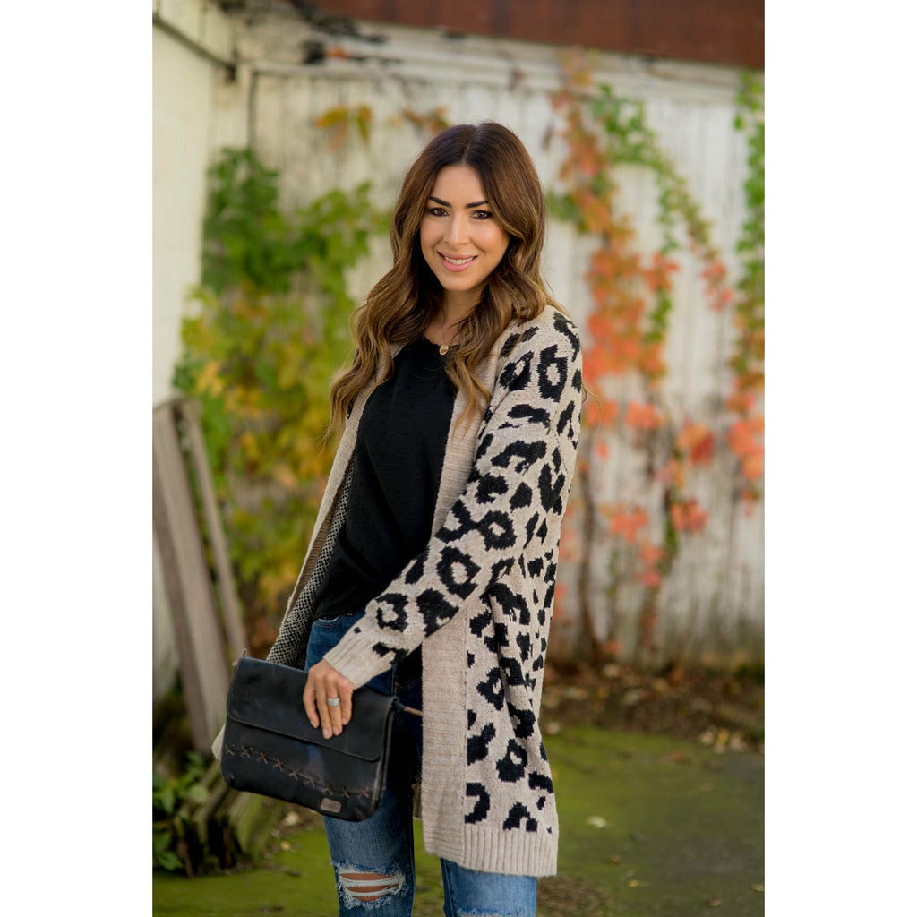 Solid Trimmed Leopard Cardigan - Betsey's Boutique Shop