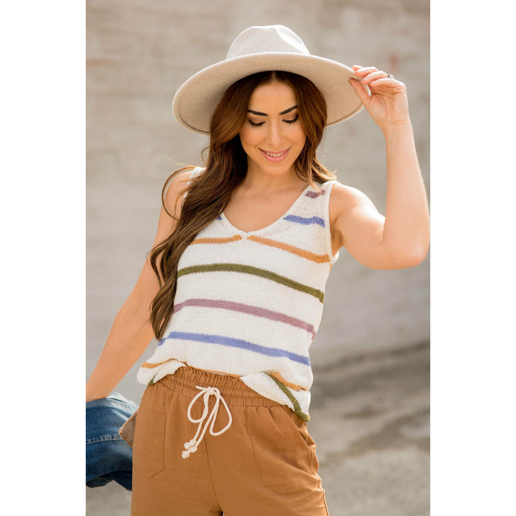 V-Neck Striped Sweater Tank - Betsey's Boutique Shop