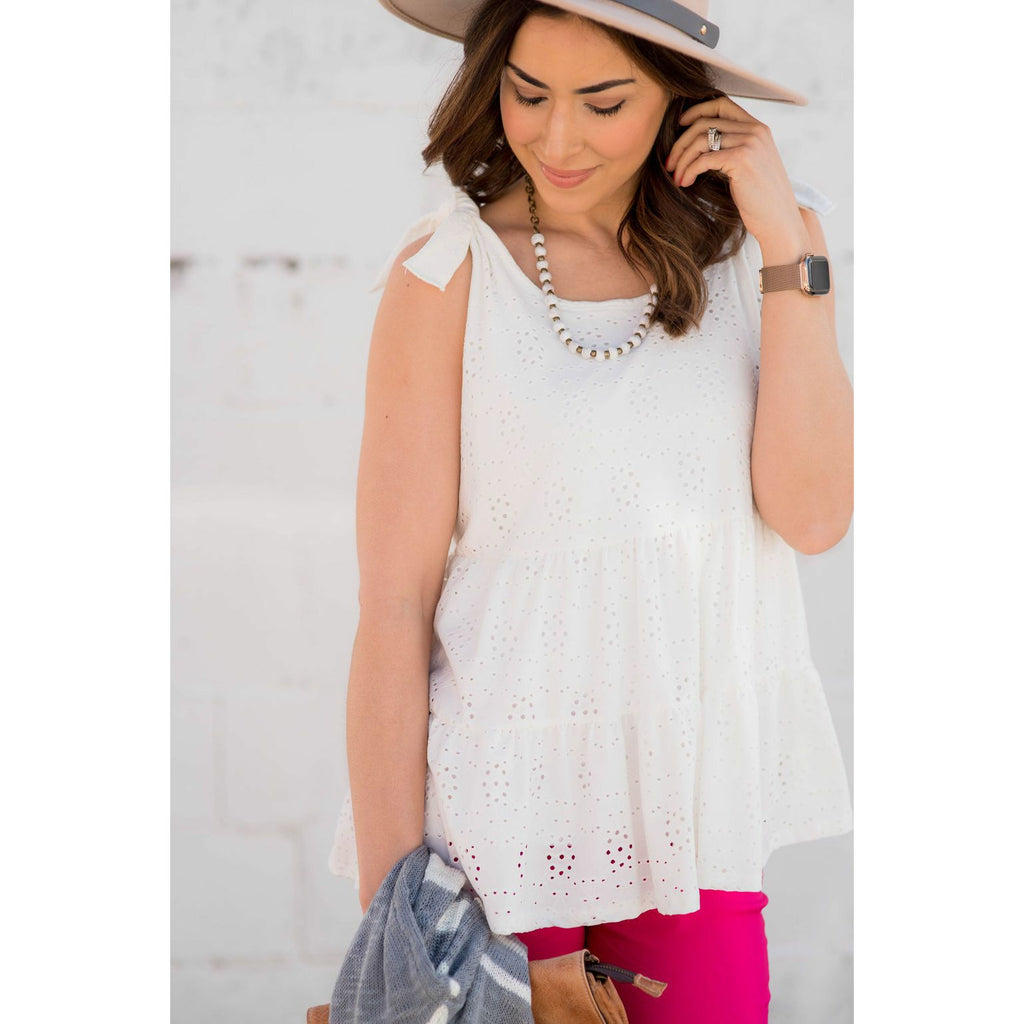 Eyelet Peplum Tie Tank - Betsey's Boutique Shop