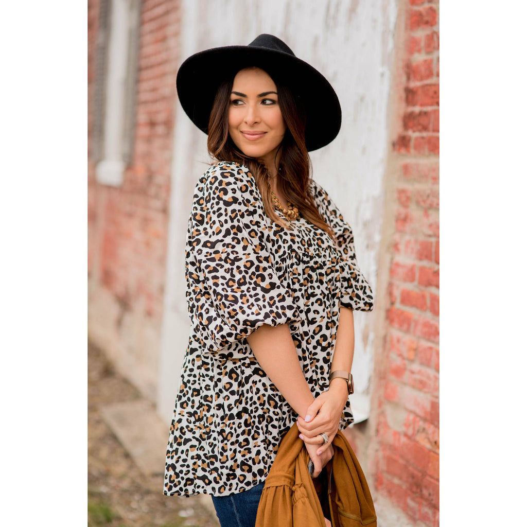 Leopard Bib Blouse - Betsey's Boutique Shop - Shirts & Tops