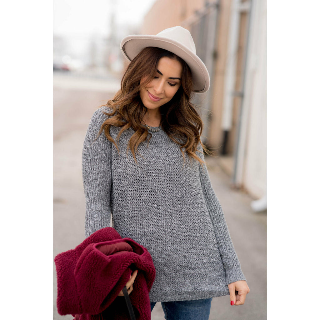 Side Slit Knit Sweater - Betsey's Boutique Shop - Outerwear