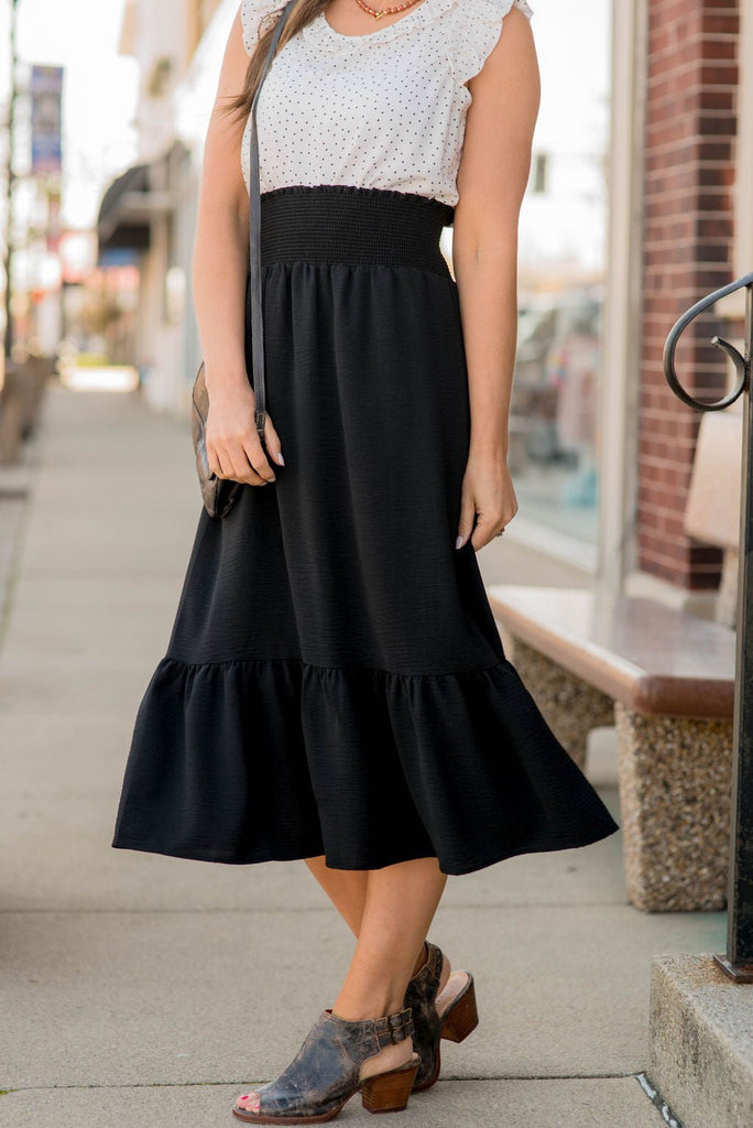 Ruffle Bottom Midi Skirt - Betsey's Boutique Shop -