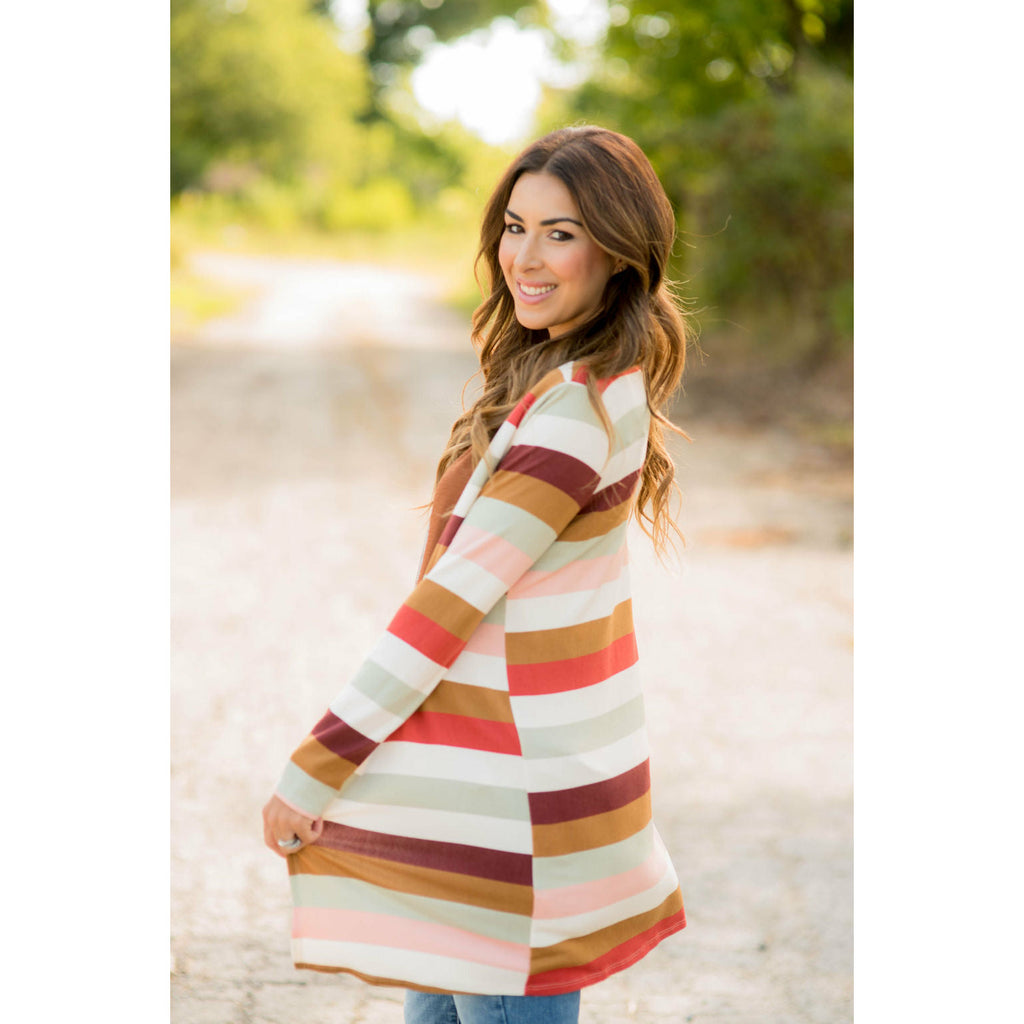 Muted Striped Tunic Cardigan - Betsey's Boutique Shop