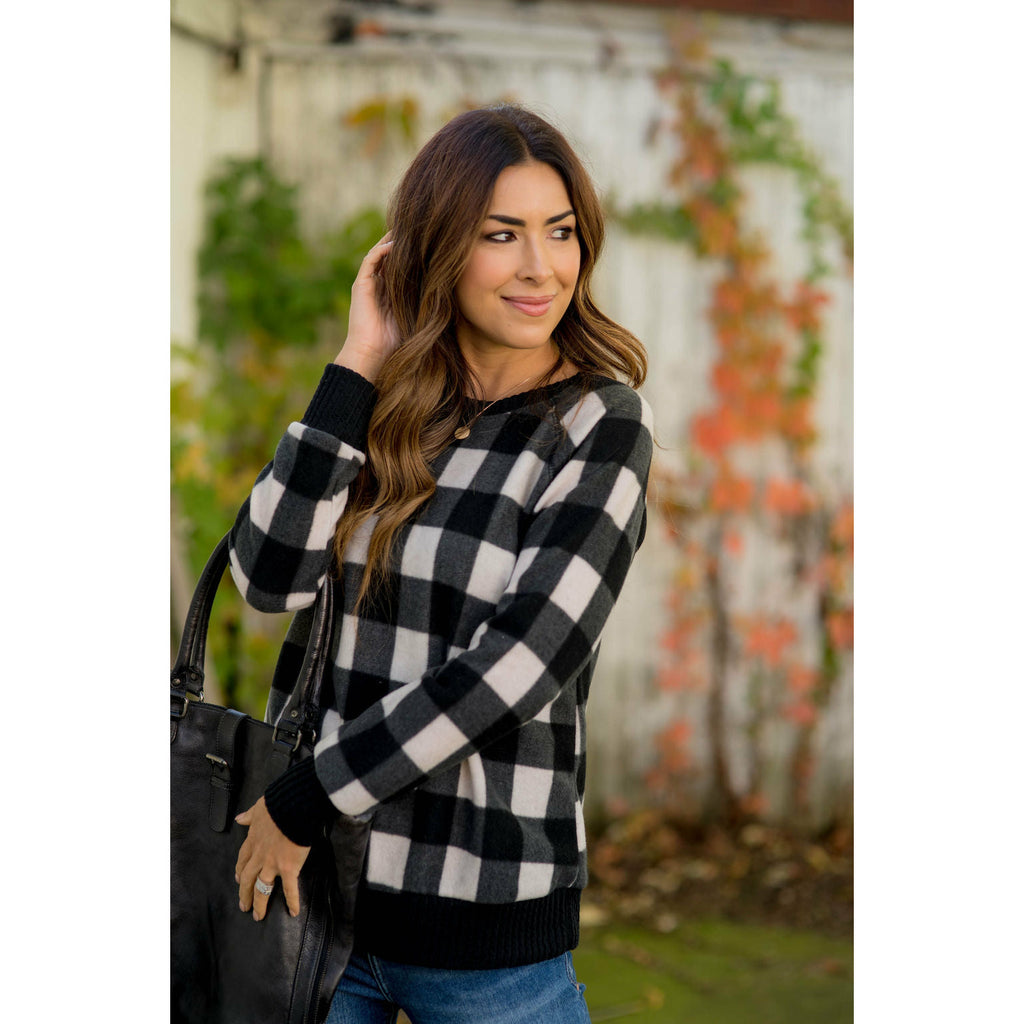 Ribbed Buffalo Check Sweatshirt - Betsey's Boutique Shop