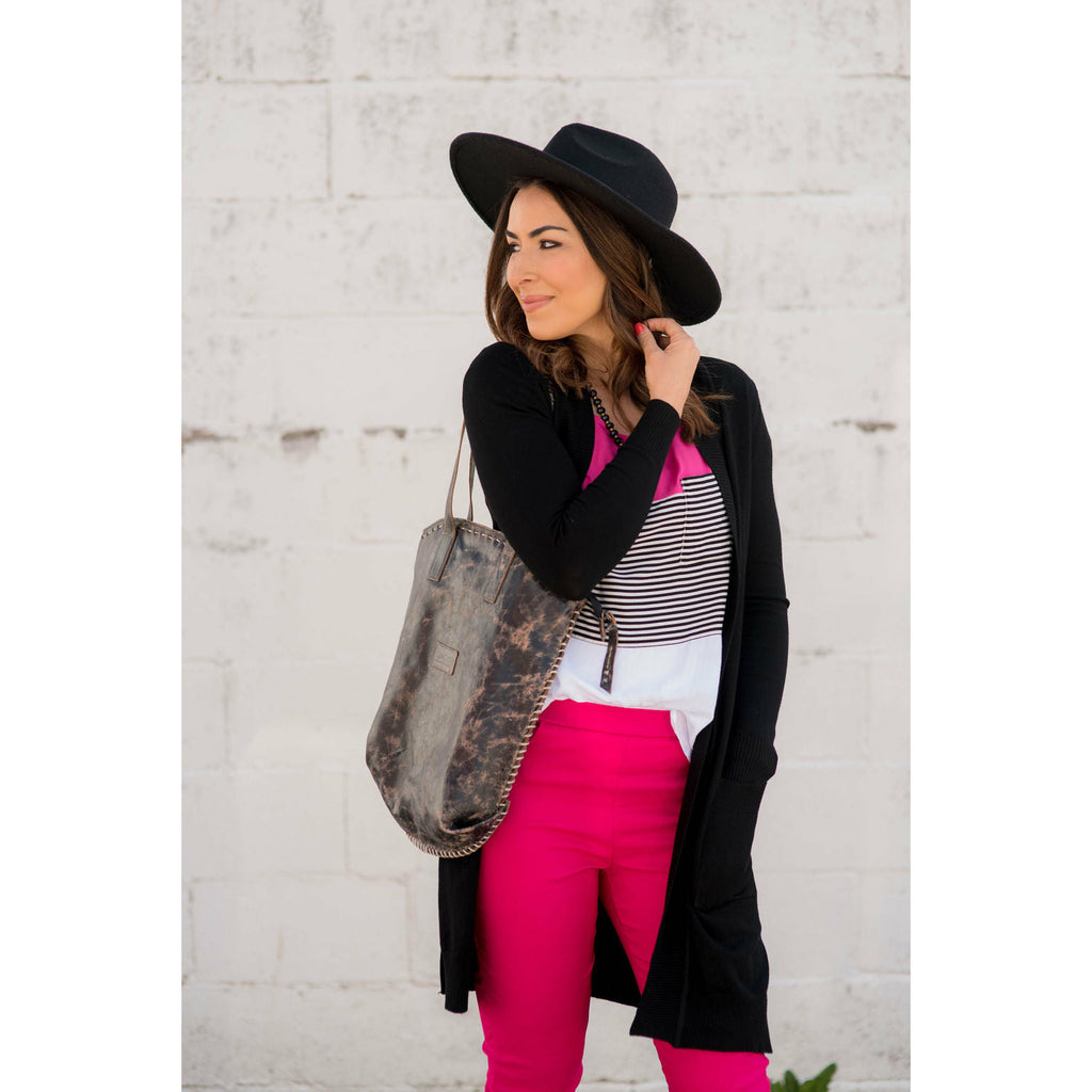 Color Blocked Striped Pocket Tee - Magenta - Betsey's Boutique Shop